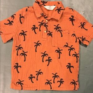 H&M Orange Short-Sleeve Polo with Navy Palm Tree Print
